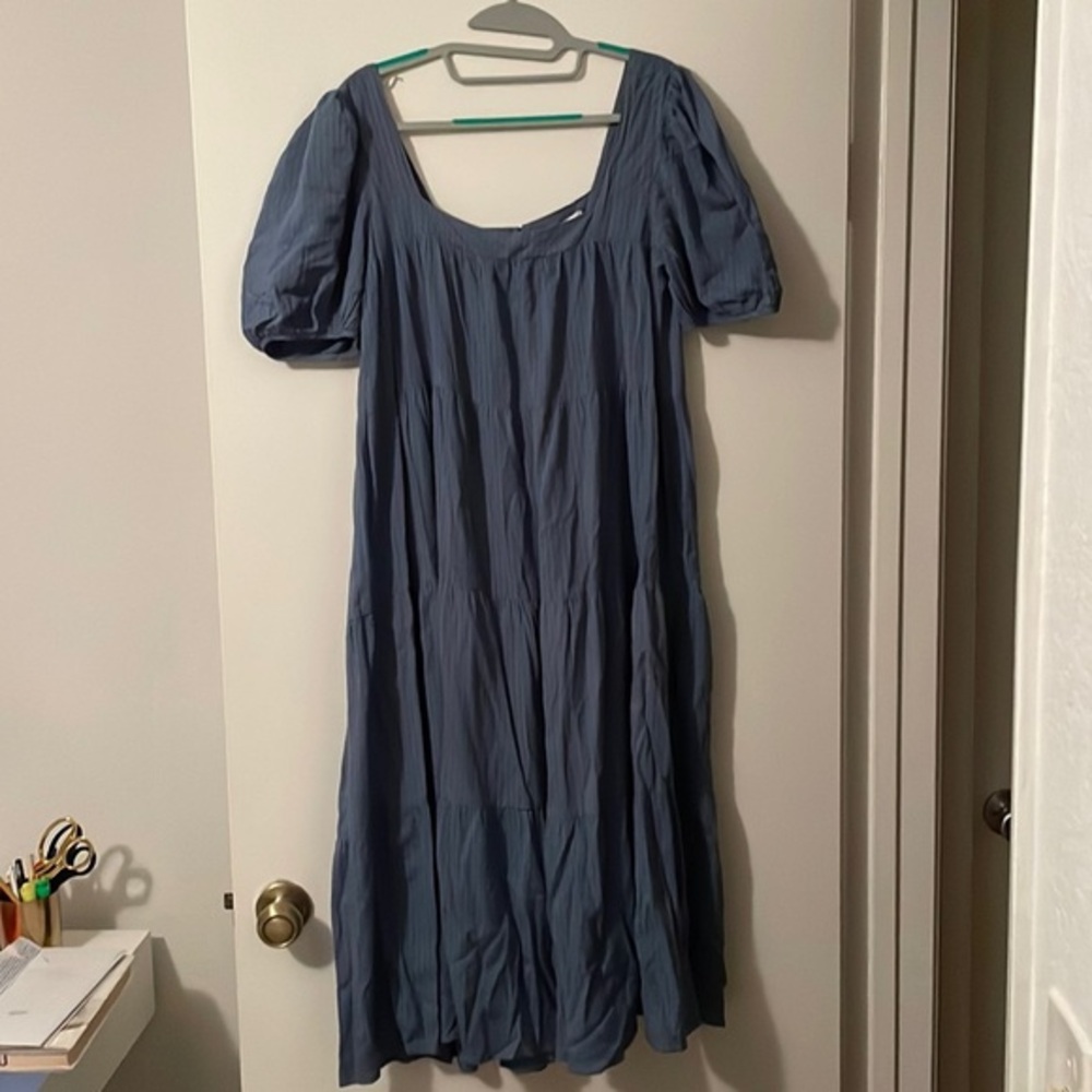 Blue Puffy Sleeve Maxi Dress
